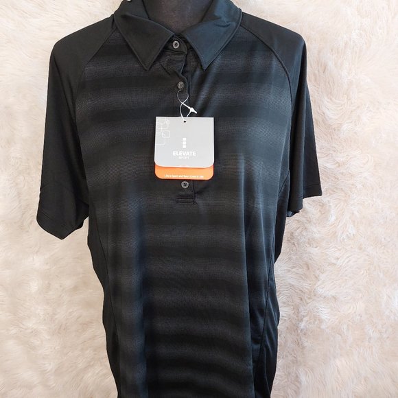 Elevate Sport Women's Black Stripped Webtech 5 Buttons Polo Shirt Size XXL - Picture 1 of 7